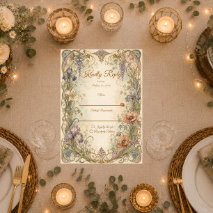 Cartão RSVP Casamento de Elegância Botânica Art Nouveau Românt