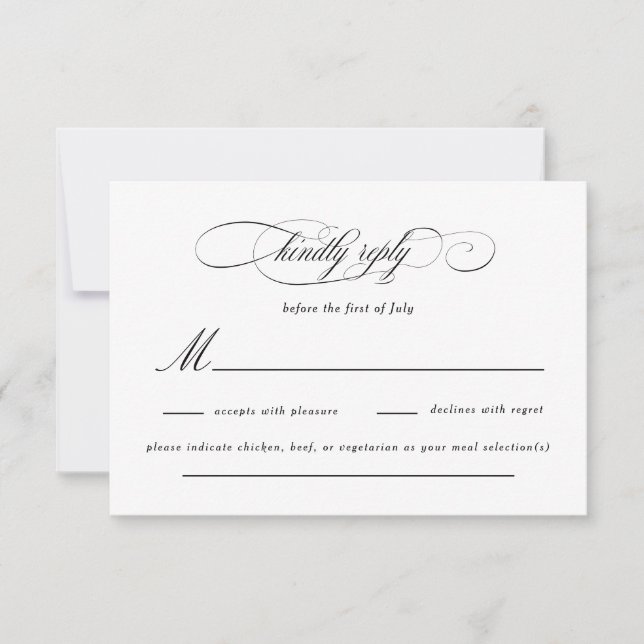 Cartão RSVP Casamento de Elegância de Script Clássico (Frente)