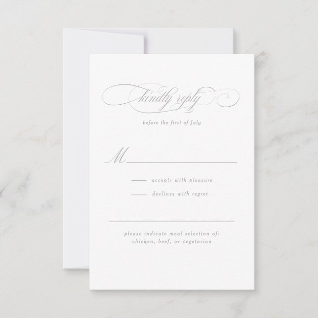Cartão RSVP Casamento de Elegância de Script Clássico (Frente)