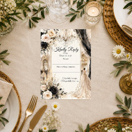 Cartão RSVP Casamento de Elegância Luxuosa de Gravata Preta