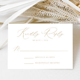 Cartão RSVP Casamento de Elegância Moderna Branco e Dourado