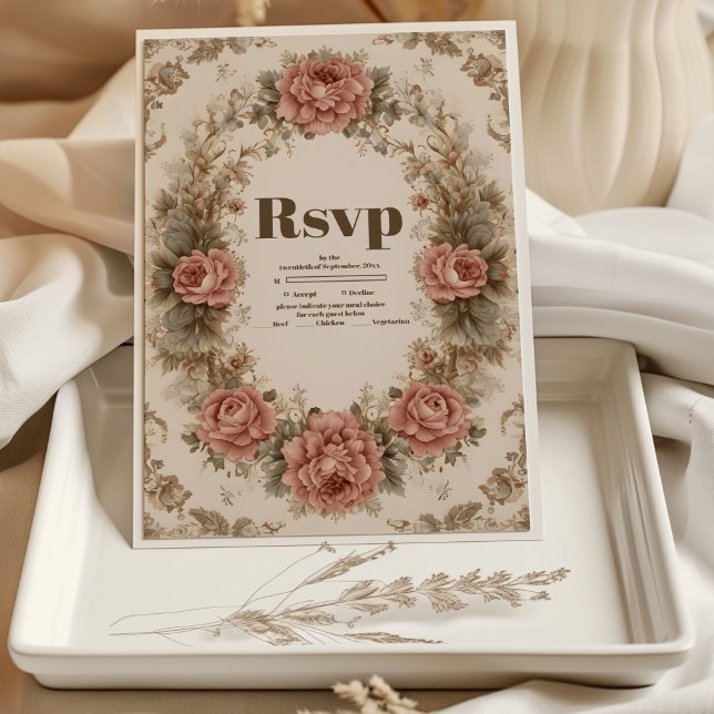 Cartão RSVP Casamento de Elegância Real Vitoriana (Criador carregado)