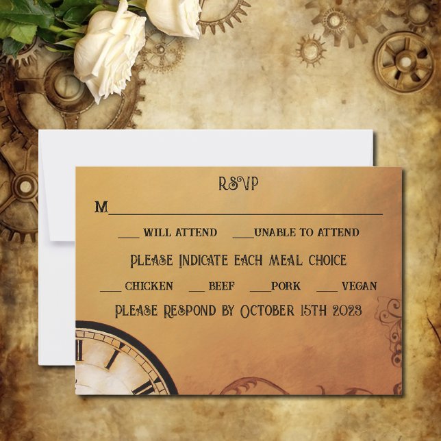 Cartão RSVP Casamento de Elegância Vitoriano Steampunk (Criador carregado)