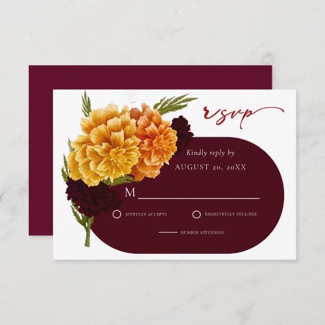 Cartão RSVP Casamento de Elegante Burgundy Red Watercolor (Frente/Verso)