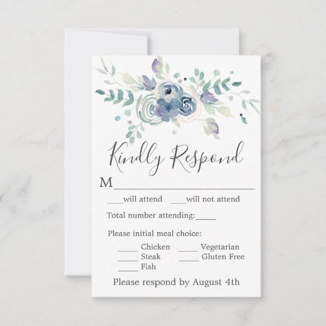 Cartão RSVP Casamento de Elegante Floral Purple com Aquarela (Frente)