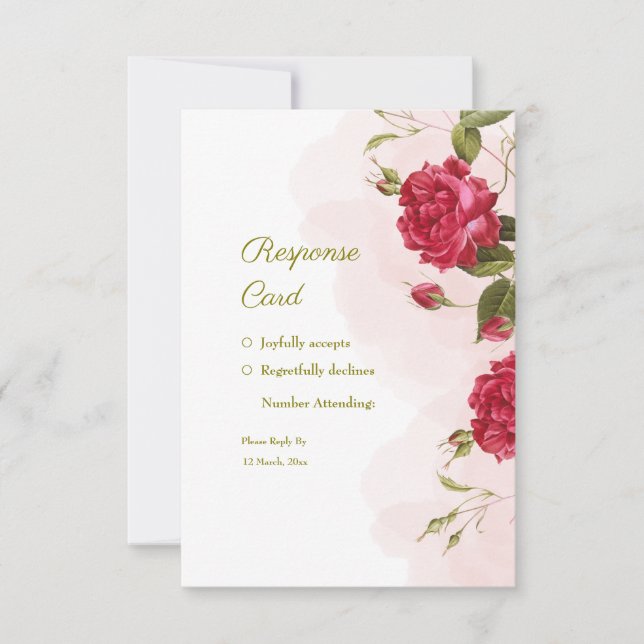 Cartão RSVP Casamento de Elegante Rosa-Themed (Frente)