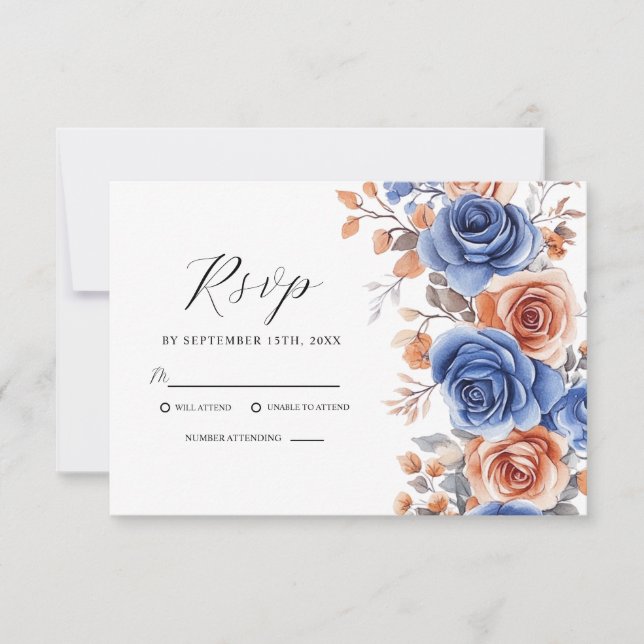 Cartão RSVP Casamento de Elegante Watercolor Dusty Blue Terrac (Frente)