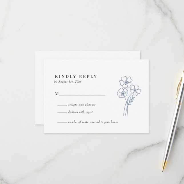 Cartão RSVP Casamento de Elegante Wildflower Periwinkle (Frente/Verso In Situ)