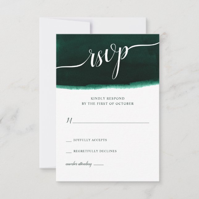 Cartão RSVP Casamento de Emerald Green Watercolor (Frente)