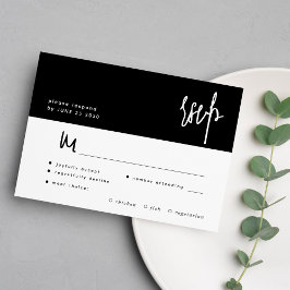 Cartão RSVP Casamento de escolha de farinha de guião preto e b