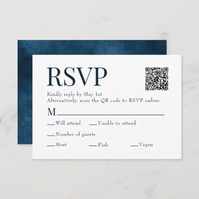 Cartão RSVP Casamento de Escolha de Refeição de Código Qr de V (Frente/Verso)