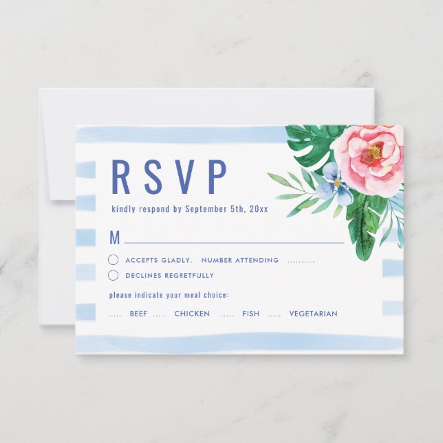 Cartão RSVP Casamento de escolha de refeição de Luau Tropical  (Frente)