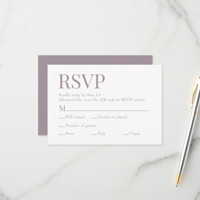 Cartão RSVP Casamento de Escolha de Refeição do Código Qr do L (Frente/Verso In Situ)