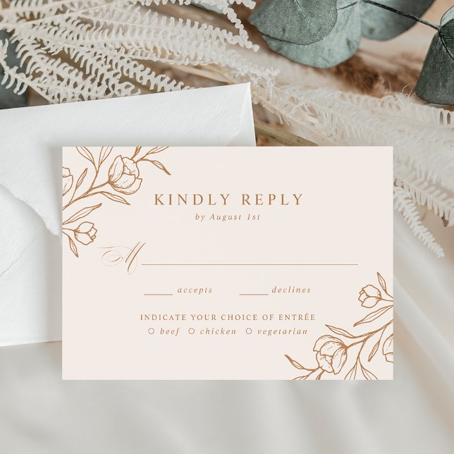 Cartão RSVP Casamento de Escolha de Refeição Floral de Cobre (Criador carregado)