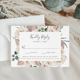 Cartão RSVP Casamento de Escolha de Refeições com Rosas de Aqu