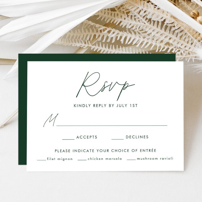 Cartão RSVP Casamento de Escolha de Refeições com Script Verde (Criador carregado)
