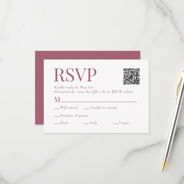 Cartão RSVP Casamento de Escolha de Refeições de Código Qr de  (Frente/Verso In Situ)