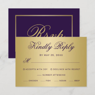 Cartão RSVP Casamento de Escolha de Refeições de Script Dourad