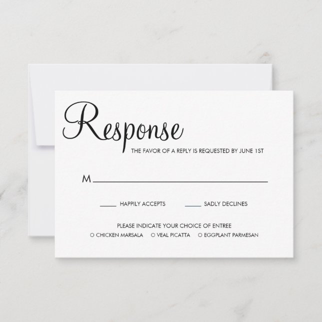Cartão RSVP Casamento de Escolha de Refeições de Script Elegan (Frente)