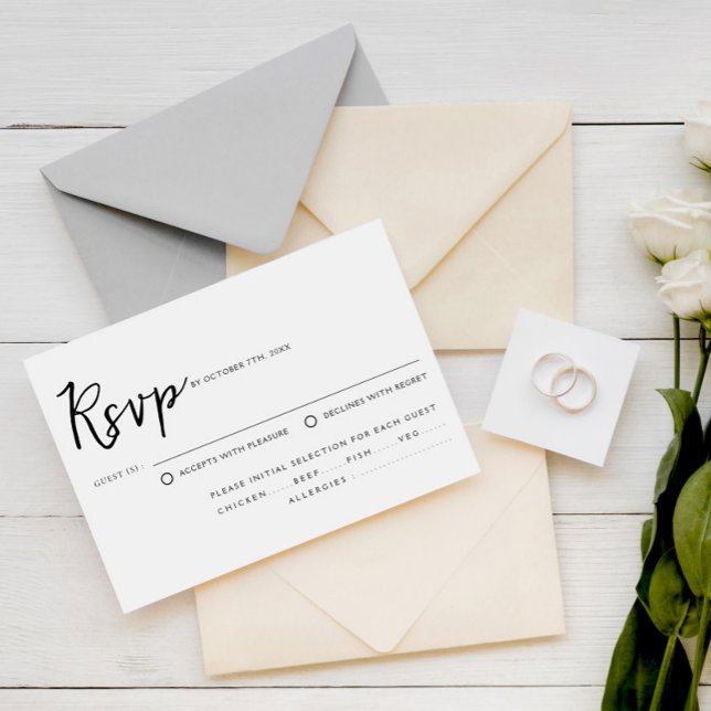 Cartão RSVP Casamento de Escolha de Refeições de Script Preto  (Criador carregado)