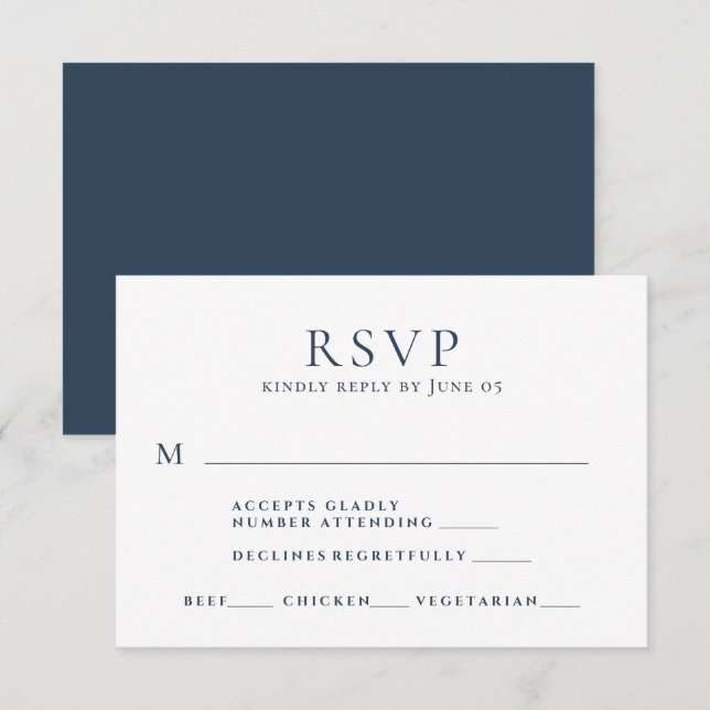 Cartão RSVP Casamento de Escolha de Refeições de Texto Azul do (Frente/Verso)