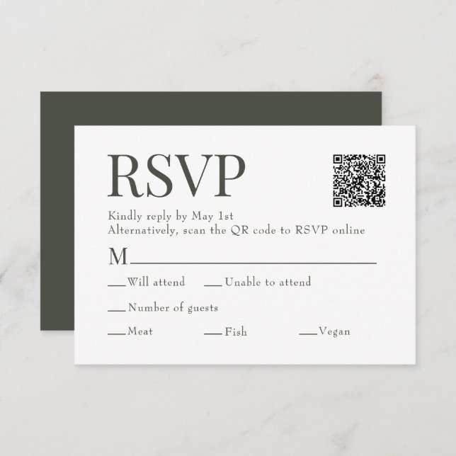 Cartão RSVP Casamento de Escolha de Refeições do Código Qr de  (Frente/Verso)