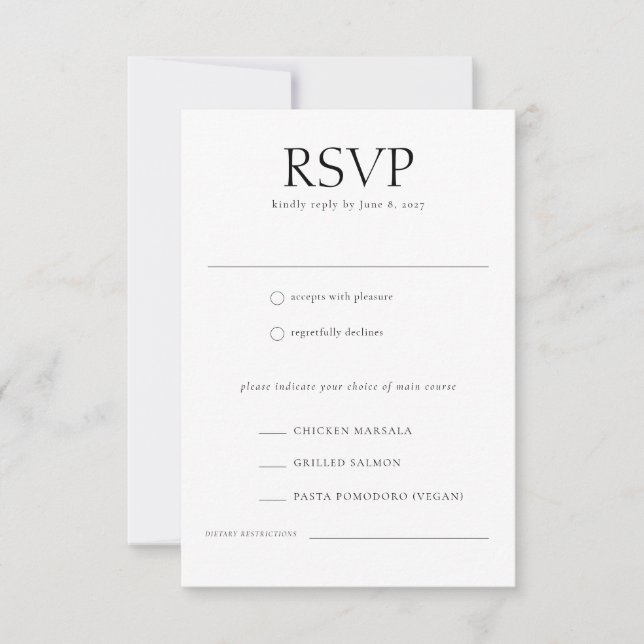 Cartão RSVP Casamento de Escolha de Refeições Elegante do Mono (Frente)