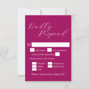 Cartão RSVP Casamento de Escolha de Refeições Magra Minimalist