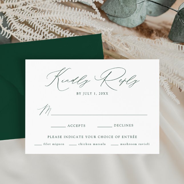 Cartão RSVP Casamento de Escolha Verde Moderno Elegante (Criador carregado)