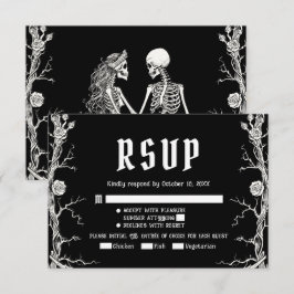 Cartão RSVP Casamento de Esqueletos de Halloween Gótico Preto
