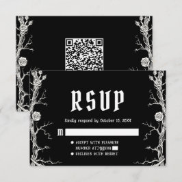 Cartão RSVP Casamento de Esqueletos de Halloween Gótico Preto