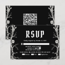 Cartão RSVP Casamento de Esqueletos Gótico de Halloween Preto