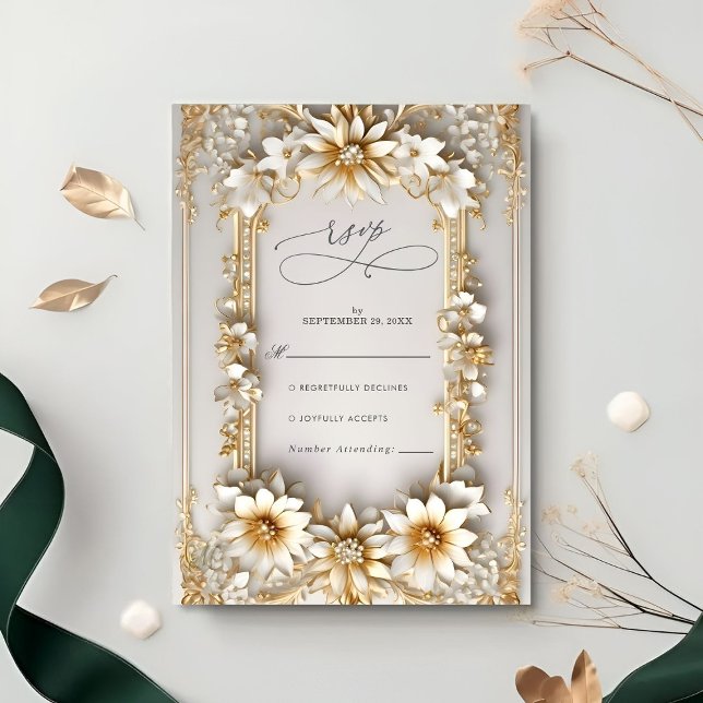 Cartão RSVP Casamento de Estilo Amarelo Flóral de Ornamentado  (Criador carregado)