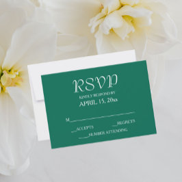 Cartão RSVP Casamento de Estilo Simples Emerald Verde