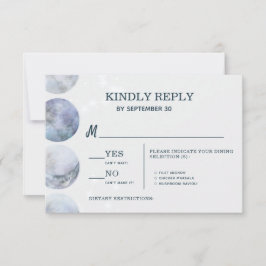 Cartão RSVP Casamento de Estrelas Douradas Azuis Elegante Lua