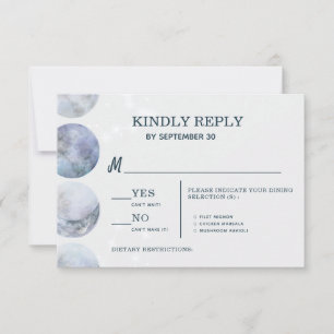 Cartão RSVP Casamento de Estrelas Douradas Azuis Elegante Lua