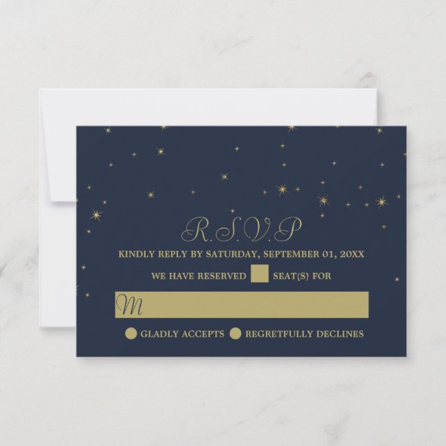 Cartão RSVP Casamento de Estrelas Marinhos Elegantes e Dourada (Frente)