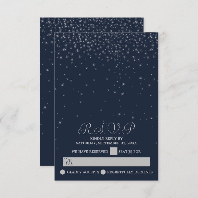 Cartão RSVP Casamento de Estrelas Marinhos Elegantes e Silver  (Frente/Verso)