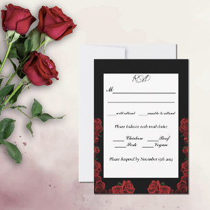 Cartão RSVP Casamento de Eterno de Elegância Preta Branco do R