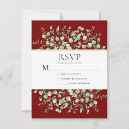 Cartão RSVP Casamento de Eucalipto Borgonha