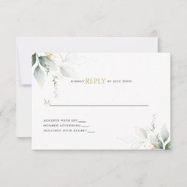 Cartão RSVP Casamento de Eucalipto com Verde e Dourado