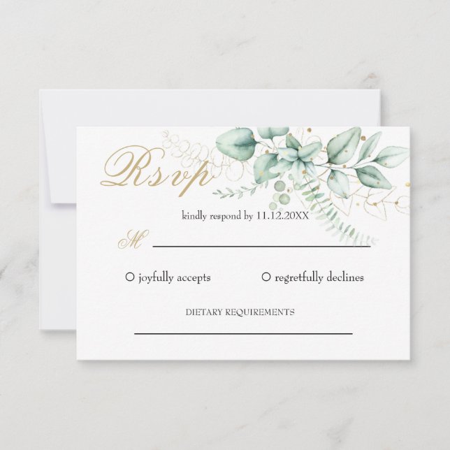 Cartão RSVP Casamento de Eucalipto de Vegetação Elegante (Frente)