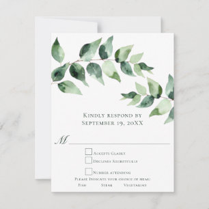 Cartão RSVP Casamento de Eucalipto em Aquarela Branco