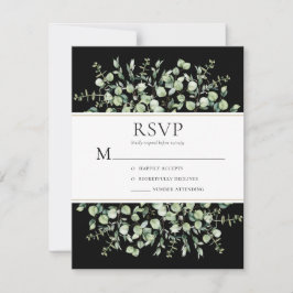 Cartão RSVP Casamento de Eucalipto Preto