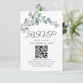 Cartão RSVP Casamento de Eucalipto Verde Água-forte Rústico