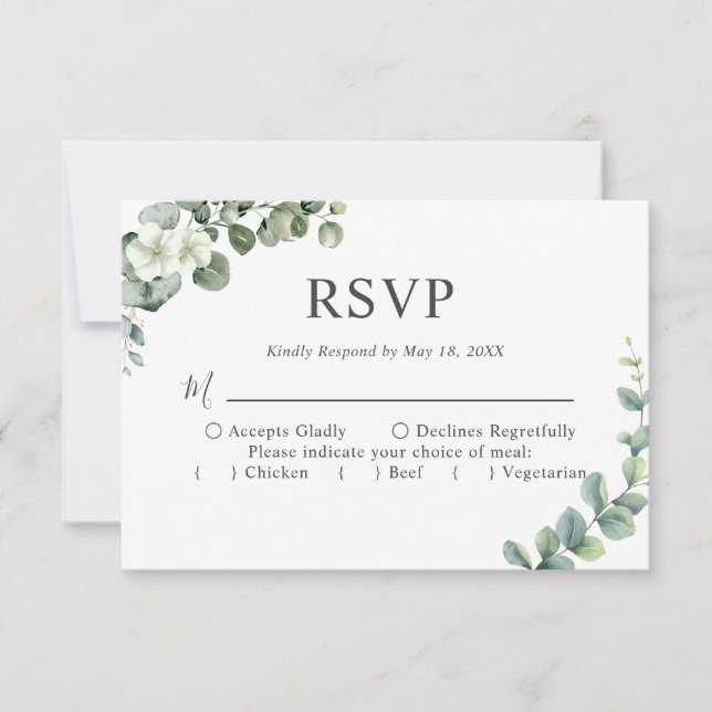 Cartão RSVP Casamento de Eucalyptus aquarela Rustic Greenery (Frente)