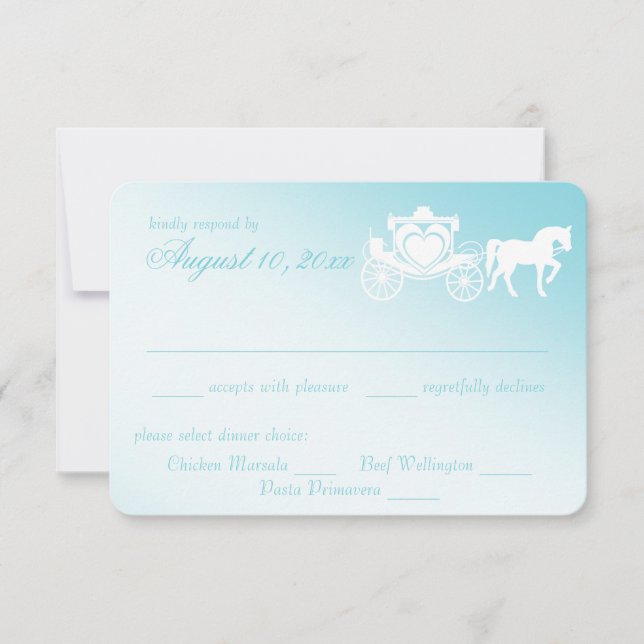 Cartão RSVP Casamento de fadas com cavalos e Carruagems (Frente)