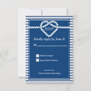 Cartão RSVP Casamento de faixas de Marinho Azul Azul