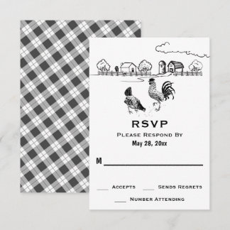 Cartão RSVP Casamento de Fazendas de galinha e galinha