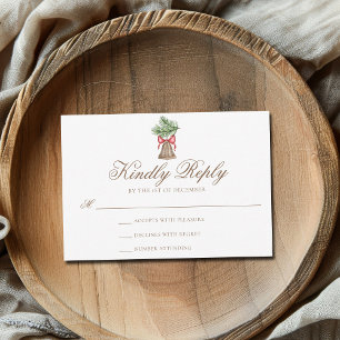 Cartão RSVP Casamento de Feriado Elegante de natais vintages B